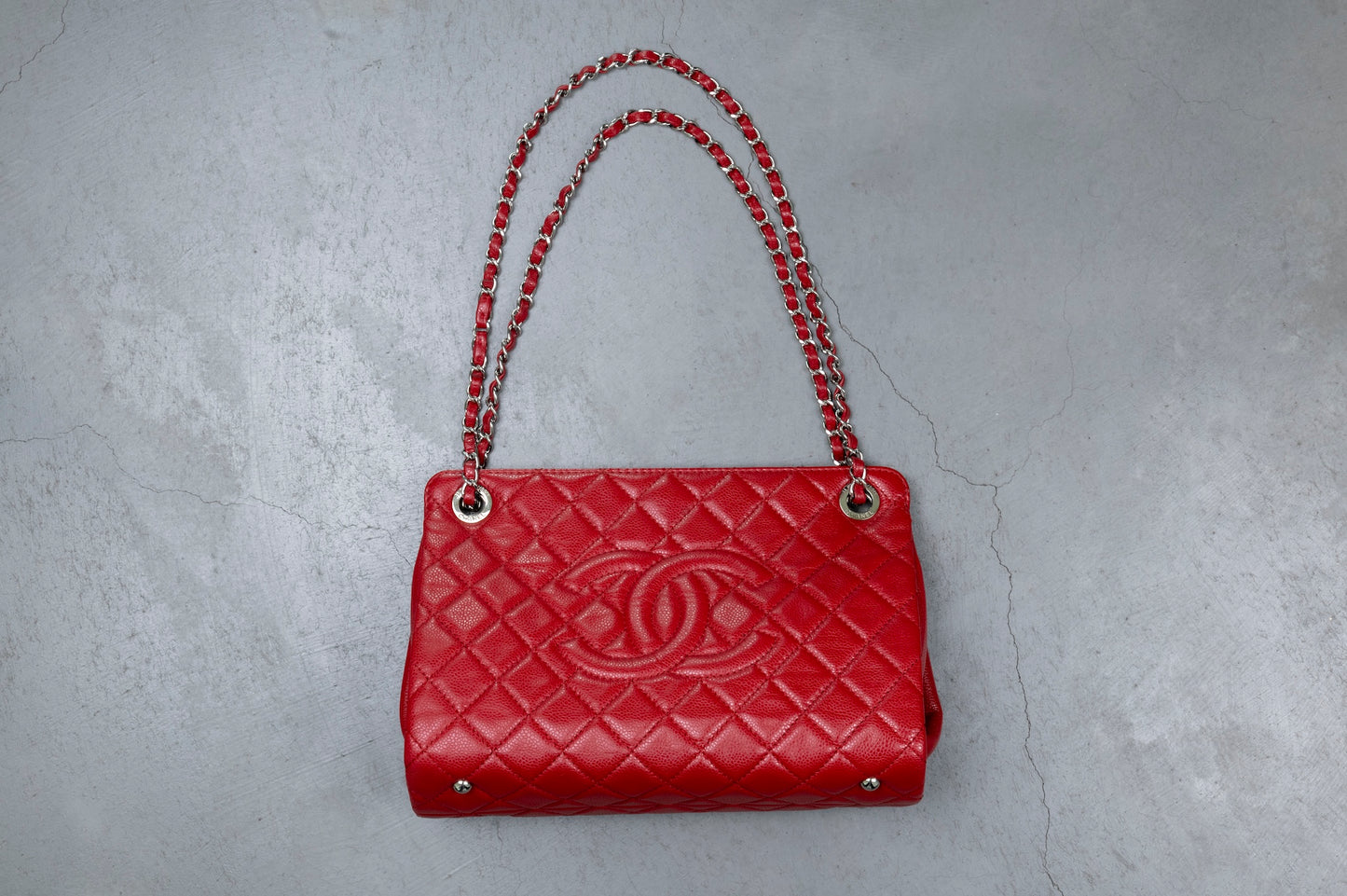 Chanel Red Quilted Leather Timeless CC Shopping Bag