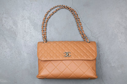Chanel Orange Stitched Calfskin In-The-Business Flap