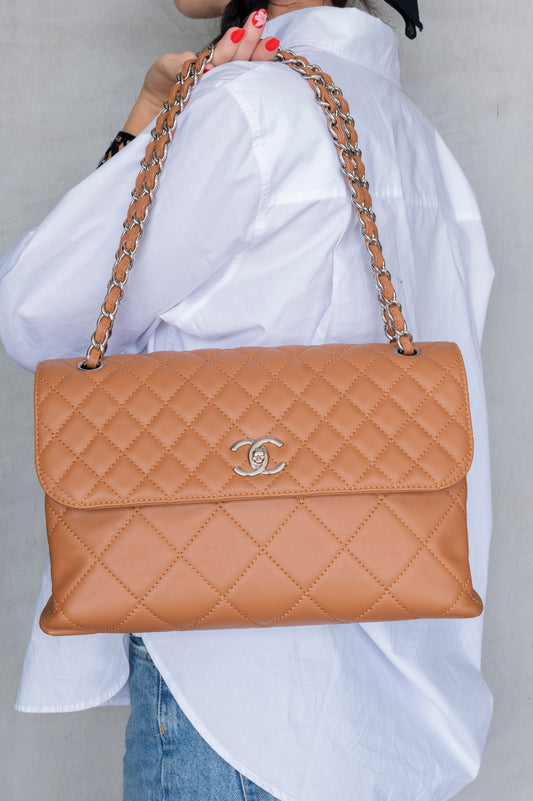 Chanel Orange Stitched Calfskin In-The-Business Flap